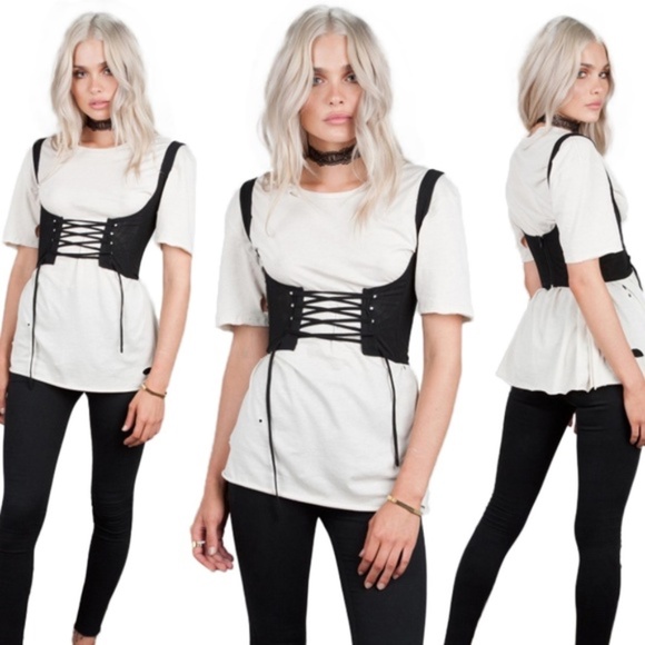 Black Lace Up Corset Belt w/ Back Zipper – Adjustable Waist cincher style - Picture 5 of 13